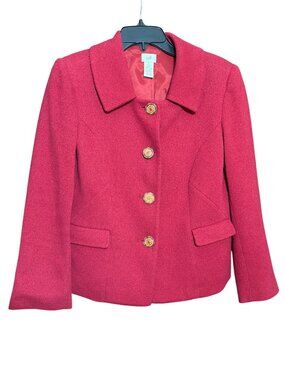 J. Jill Red Jacket Blazer Swirl Buttons Fully Lined Textured Collared Sz 8 P